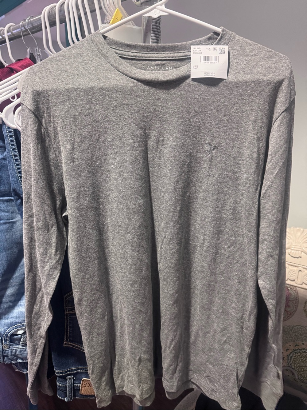 American Eagle Outfitters Long-Sleeve Crew Neck Shirt - Gray